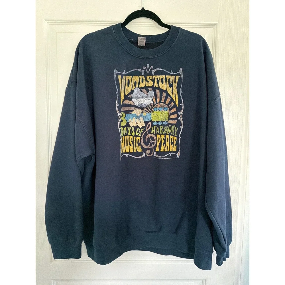Woodstock 3 Days of Harmony Music Peace Navy Blue Graphic Sweatshirt 3XL